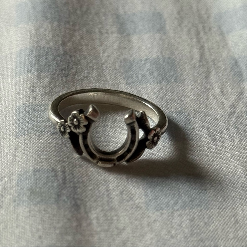 Silver Horseshoe Ring with Floral Design